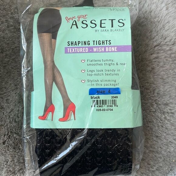 NWT Assets shaping tights texture wishbone size 4 Black - Picture 1 of 5